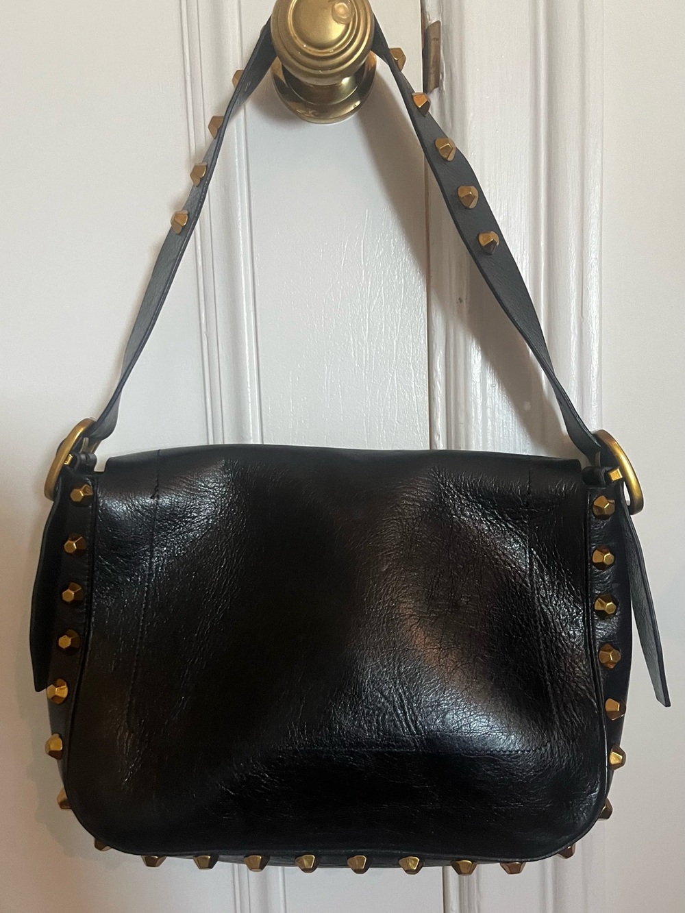 Tory Burch Runway Black Leather Shoulder Bag with Gold-Tone Studs - Picture 4 of 6